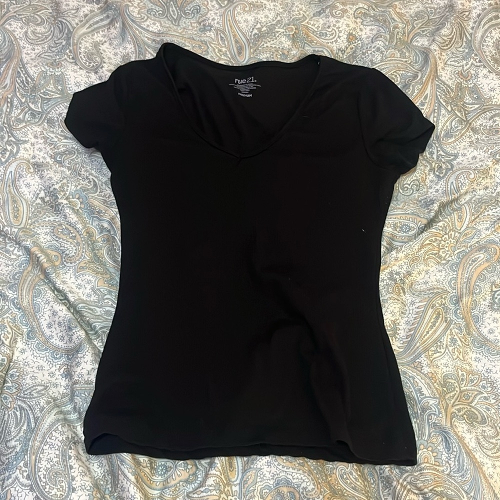Black V-Neck Fitted Tee for Teens